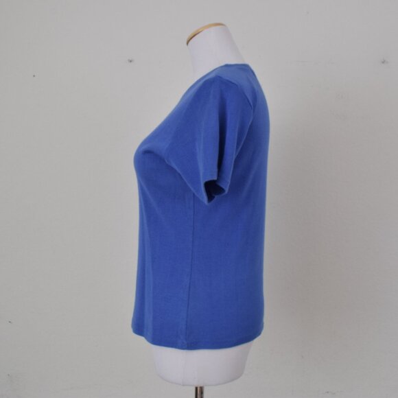 Vintage 90s Blue Cotton/Rayon Scoop Neck Tee |‎ size L - Picture 2 of 9